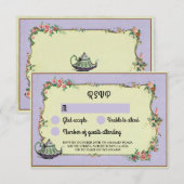 RSVP ウェディング ワンダーランド ティーポット 紫の花 招待状 (正面/裏面)