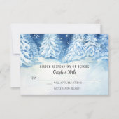 RSVP ウェディング　冬　ネイビー　雪の木　水彩画 招待状 (正面)