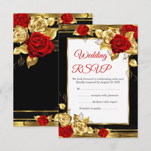 RSVP ウェディング 赤と金のバラ 黒金 写真 (正面/裏面)