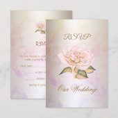 RSVP エレガントな結婚式 ピンク大理石 ローズ クリーム (正面/裏面)
