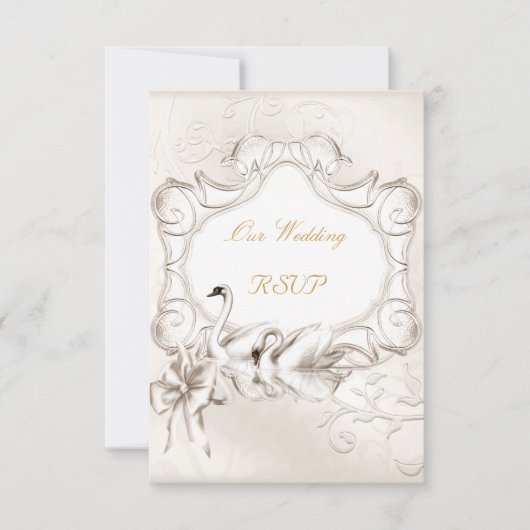 RSVP エレガントな結婚式 白クリーム色のスワンセット (正面)