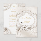 RSVP エレガントな結婚式 白クリーム色のスワンセット (正面/裏面)