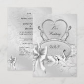 RSVP エレガント ウェディング シルバー ホワイト スワン ハート ボウ (正面/裏面)