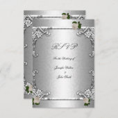 RSVP エレガント ウェディング ローズ シルバー ホワイト 招待状 (正面/裏面)