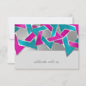 RSVP カード ピンク ターコイズ スター・オブ・デイビッド 任意の色 (正面)