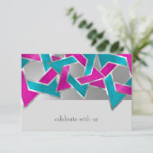 RSVP カード ピンク ターコイズ スター・オブ・デイビッド 任意の色 (スタンド正面)