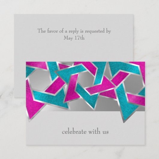 RSVP カード ピンク ターコイズ スター・オブ・デイビッド 任意の色 (正面/裏面)