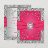 RSVP カード 2 | ピンク, フェイク シルバー フォイル, フラワーリング (正面/裏面)