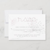 RSVP | シンプル木炭グレー淡い色のピンク花 招待状 (正面)