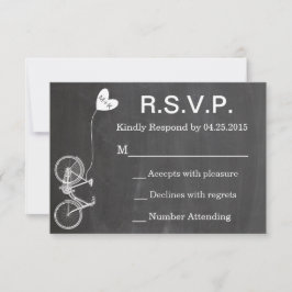 RSVP チャークボード ウェディング インビテ バイクとハート 招待状