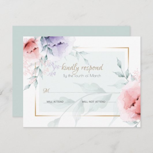 RSVP |トレンディーサンゴと薄紫アクアレルペオニー エンクロージャーカード (正面/裏面)