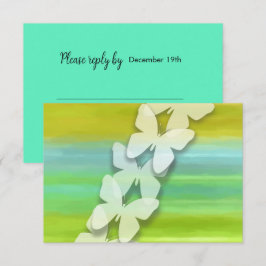 RSVP バタフライ ブルー グリーン イエロー 水彩  招待状