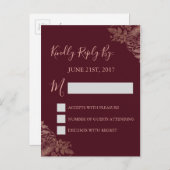 RSVP -バラ金ゴールドブルゴーニュ結婚の応答カード インビテーションポストカード (正面/裏面)