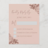 RSVP -バラ金ゴールド赤面ピンク結婚の応答カード インビテーションポストカード (正面)