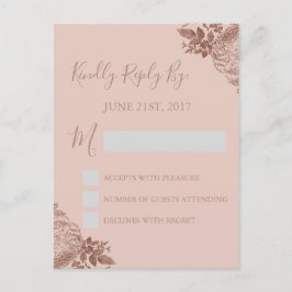 RSVP -バラ金ゴールド赤面ピンク結婚の応答カード インビテーションポストカード