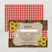 RSVP バルコット 結婚式 ウッド ラスティック レッド チェック カード (正面/裏面)