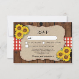 RSVP バルコニー ウェディング ウッド ラスティック レッド チェック カード