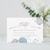 RSVP |ビーチカジュアルシーシェル薄紫ダスティブルー 招待状 (スタンド正面)