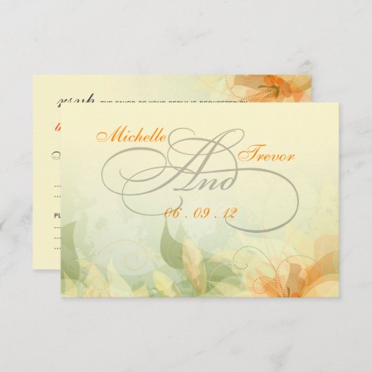 RSVP -ファンシーフローラ結婚の応答カード (正面/裏面)