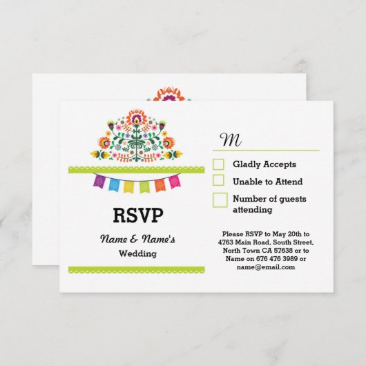 RSVP フィエスタ メキシカン プリント カード ウェディングパーティー (正面/裏面)