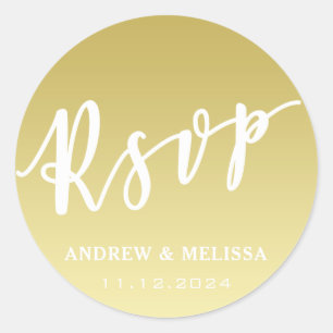 RSVP ブラシスクリプトフェイク金ゴールドの結婚ステッカー ラウンドシール