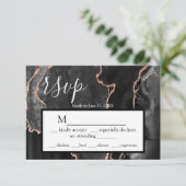 RSVP ブラックアゲート ローズゴールド ラメ 返信ハガキ (スタンド正面)
