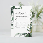 RSVP ボタニカル グリーン フォリアージ ウォーターカラー ウェディング 招待状 (スタンド正面)
