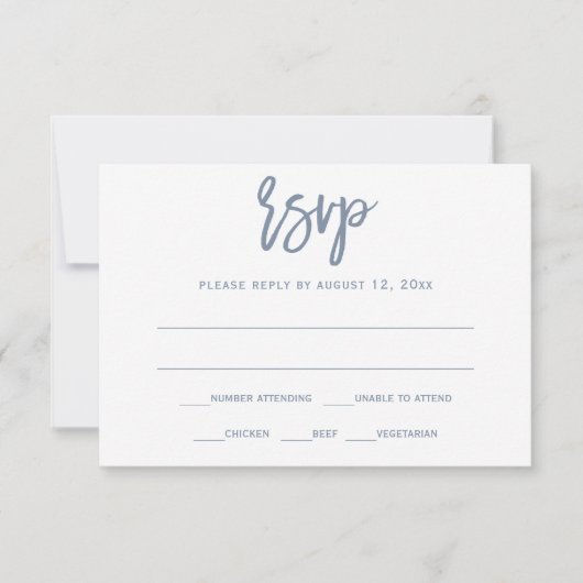 RSVP ポストカード | ブラシカリグラフィー - ダスティーブルー (正面)