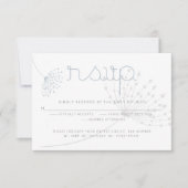 RSVP |ミニマルな灰色の青い花 招待状 (正面)