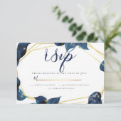 RSVP |モダン深いインディゴブルーと金ゴールド 招待状 (スタンド正面)
