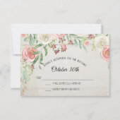RSVP ラスティック ウォーターカラー アート ブラッシュ アイボリー ローズ フローラル 招待状 (正面)