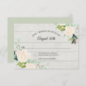 RSVP ラスティック ウッド ウォーターカラー アート フローラル アイボリー ローズ 招待状 (正面/裏面)