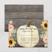 RSVP ラスティック サンフラワーと フローラル パンプキン バーンワッド 招待状 (正面/裏面)