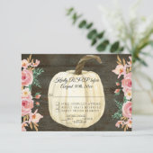 RSVP ラスティック ブラッシュ ピンク フローラル ホワイト パンプキン ウッド 招待状 (スタンド正面)