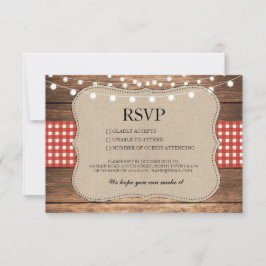 RSVP ラフな結婚式 ウッド リュスティック レッド チェック カード