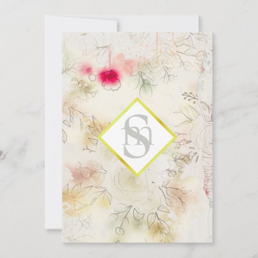 *〜 RSVP ロマンティック ヴィンテージ AR26 QR フラワー ウェディング 招待状 (正面)