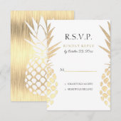 RSVP 偽物の金箔のイラストのパイナップルトロピカルウェディング (正面/裏面)