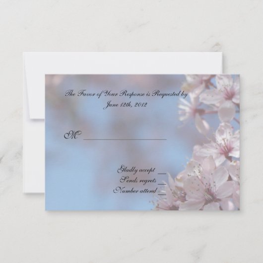 RSVP、応答カード、かわいらし春さくらんぼ花 出欠カード (正面)