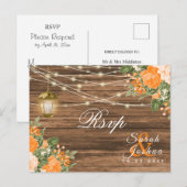 RSVP - 木製ランタンとオレンジの花 ポストカード (正面/裏面)