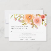 RSVP 現代水彩桃色花卉ダマスク結婚式 招待状 (正面)