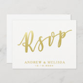 RSVP |白および金ゴールドフェイクスクリプトはがき インビテーションポストカード (正面/裏面)