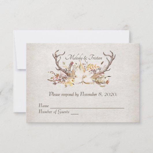 RSVP – 秋の花束と鹿の〔雄ジカの〕枝角 (正面)