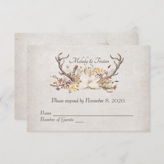 RSVP – 秋の花束と鹿の〔雄ジカの〕枝角 (正面/裏面)