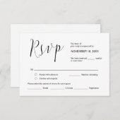 RSVP,結婚書道,シンプルブラックスクリプト エンクロージャーカード (正面/裏面)