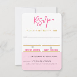 RSVP 返信 かわいい ピンク 白 ハート ゴールド
