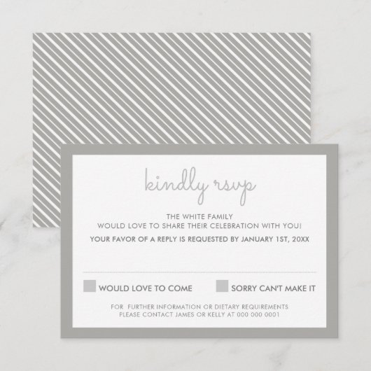 RSVP 返信 封筒 シンプルなストライプ模様 グレー 招待状 (正面/裏面)