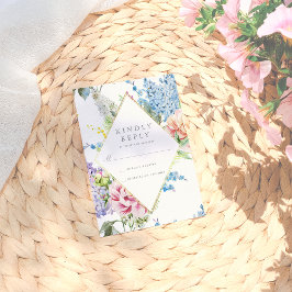 RSVP |青と紫の水彩花と金ゴールド