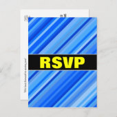 "RSVP" +青パタストライプーン葉書の インビテーションポストカード (正面/裏面)