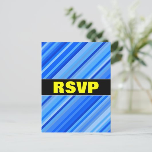 "RSVP" +青パタストライプーン葉書の インビテーションポストカード (スタンド正面)