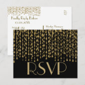 RSVP | 黒い背景を持つ金ゴールド紙吹雪ストリーム インビテーションポストカード (正面/裏面)